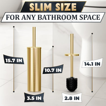 Stylish Stainless Steel Toilet Brush and Holder Set - Silver Toilet Bowl Brush and Holder with Splash Cover, Sturdy Bristles, Corrosion & Scratch Resistant - Elegant Design, Effective Deep Cleaning