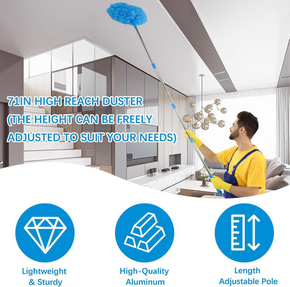 Ceiling Fan Cleaner Duster Kit 72 Inch Ceiling Fan Duster Extension Pole 8-in-1 Microfiber Duster Set for High Ceilings, Fan Blades, and Lights Reusable Cleaning Tools with Storage Bag
