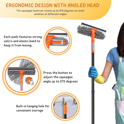Floor Squeegee for Concrete and Tile Cleaning, 24'' Rubber Wiper Broom, Large Heavy Duty Water Scraper with 60'' Long Handle for Garage, Deck, Bathroom, Shower Glass, Window