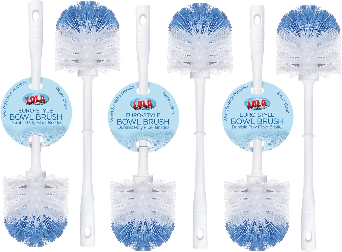 Toilet Brush and Holder Set, By LOLA, 2 Pack, Classic Version, Durable Bristles for Deep Cleaning, w/Compact Space Saving Storage Holder