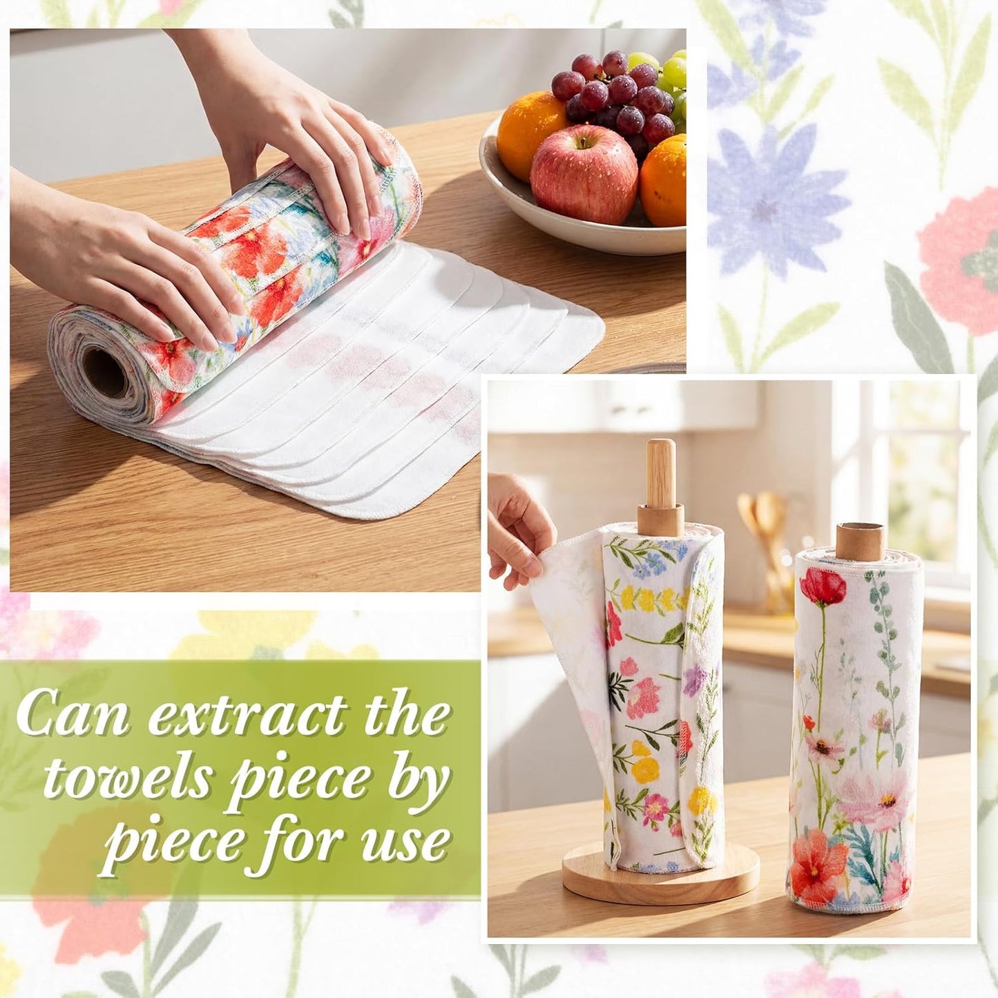 Redbaker 50 Pcs Reusable Paper Towels Paperless Reusable Cotton Cloths Toilet Absorbent Washable Paper Towels with Roll Kitchen Dishcloth for Kitchen Paperless Dishcloths(Stripe)