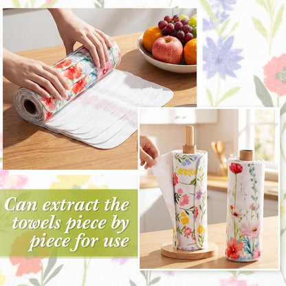 Redbaker 50 Pcs Reusable Paper Towels Paperless Reusable Cotton Cloths Toilet Absorbent Washable Paper Towels with Roll Kitchen Dishcloth for Kitchen Paperless Dishcloths(Stripe)