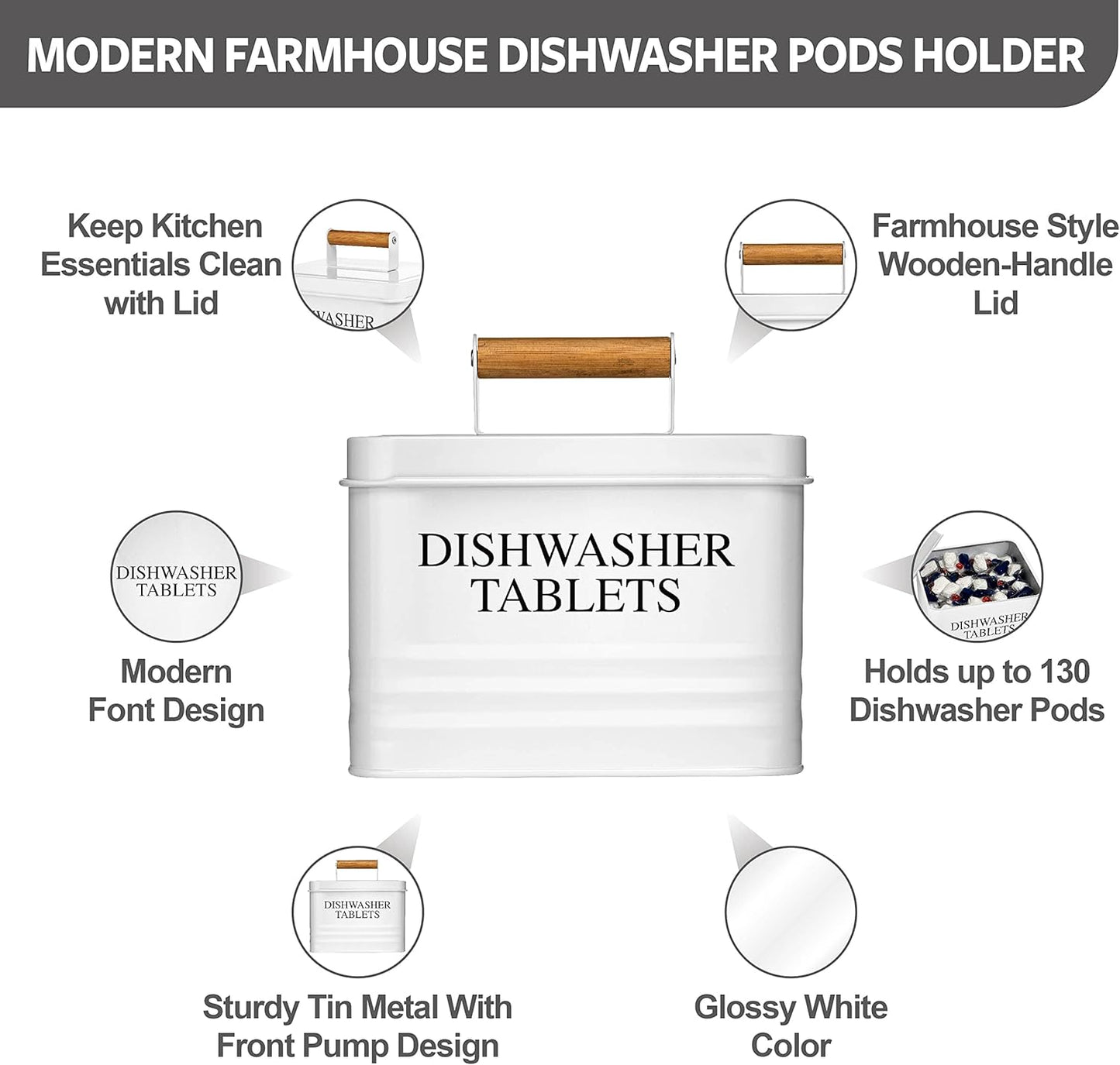 Calindiana Modern Farmhouse Metal Dishwasher Pods Container with Lid for Kitchen Organization and Storage, Kitchen Essentials Decor Accessories, Dishwasher Pods Holder, Mint