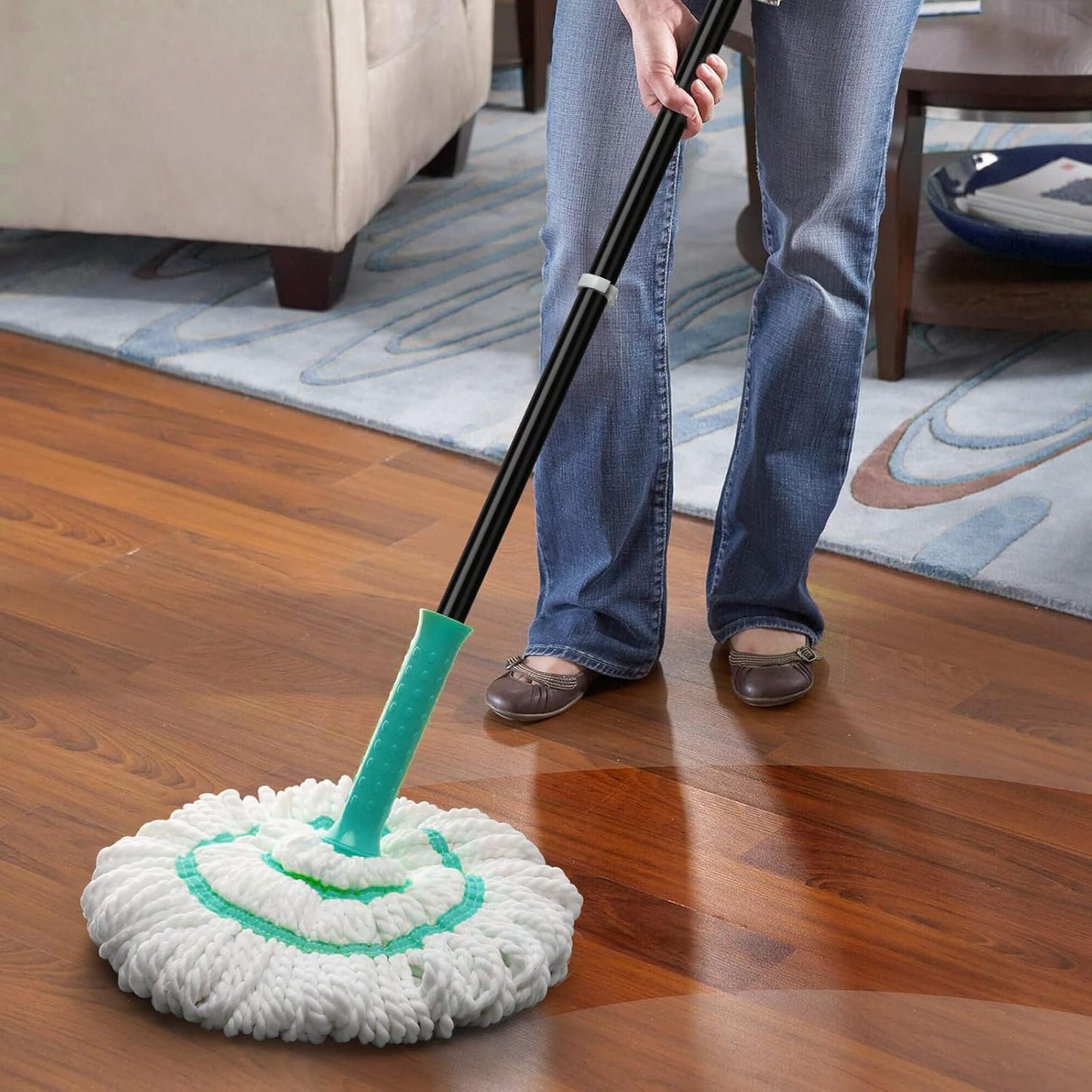 KeFanta Self-Wringing Twist Mop for Floor Cleaning, Long Handled Microfiber Floor Mop with Top Scouring Pad for Kitchen, Hardwood, Restaurant, Bathroom, Garages, Warehouses, Office,57-inch