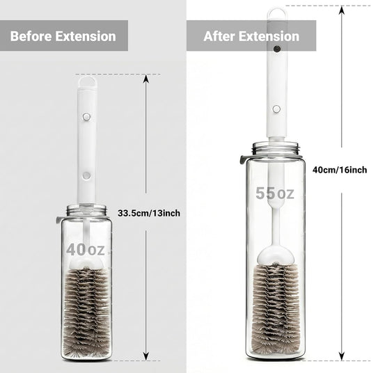 3-in-1 Water Bottle Brushes for Cleaning, 16" Extendable Long Handle Cup Cleaner Scrubber with Hidden Straw Brush for 40oz 55oz Tumblers, Wine Glass, Sports Mugs & Narrow Necks