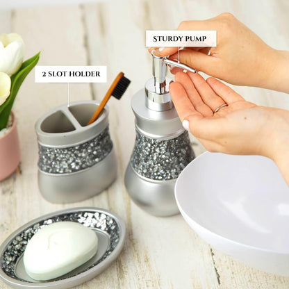 Creative Scents Crackled Glass Toilet Brush with Holder - Silver Toilet Bowl Cleaner Brush and Holder - Good Grip, Deep Cleaning, Decorative Design Compact Toilet Bowl Scrubber