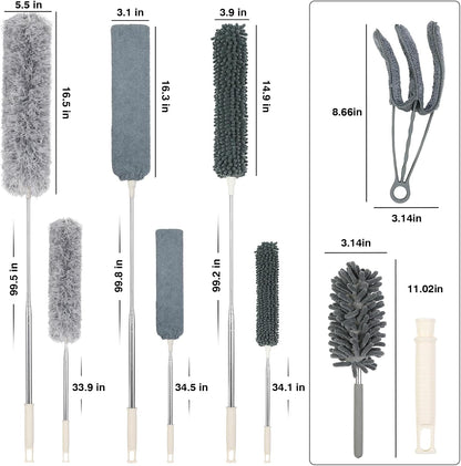 ZZ LAZYCOTTAGE Duster, Microfiber Dusters with 2 Handle Sets, Durable 15-98.1 Inches Long Telescopic Rod, Washable, Feather Dusters for Cleaning Cobweb and Ceilings Fans, 5 Pack (Blue)