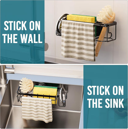 TAILI Sponge Holder for Kitchen Sink with Strong Suction Cup, Rustproof Aluminum Sink Caddy for Sponges, Removable Sponge Holder, Dish Brush for Scraper - Silver