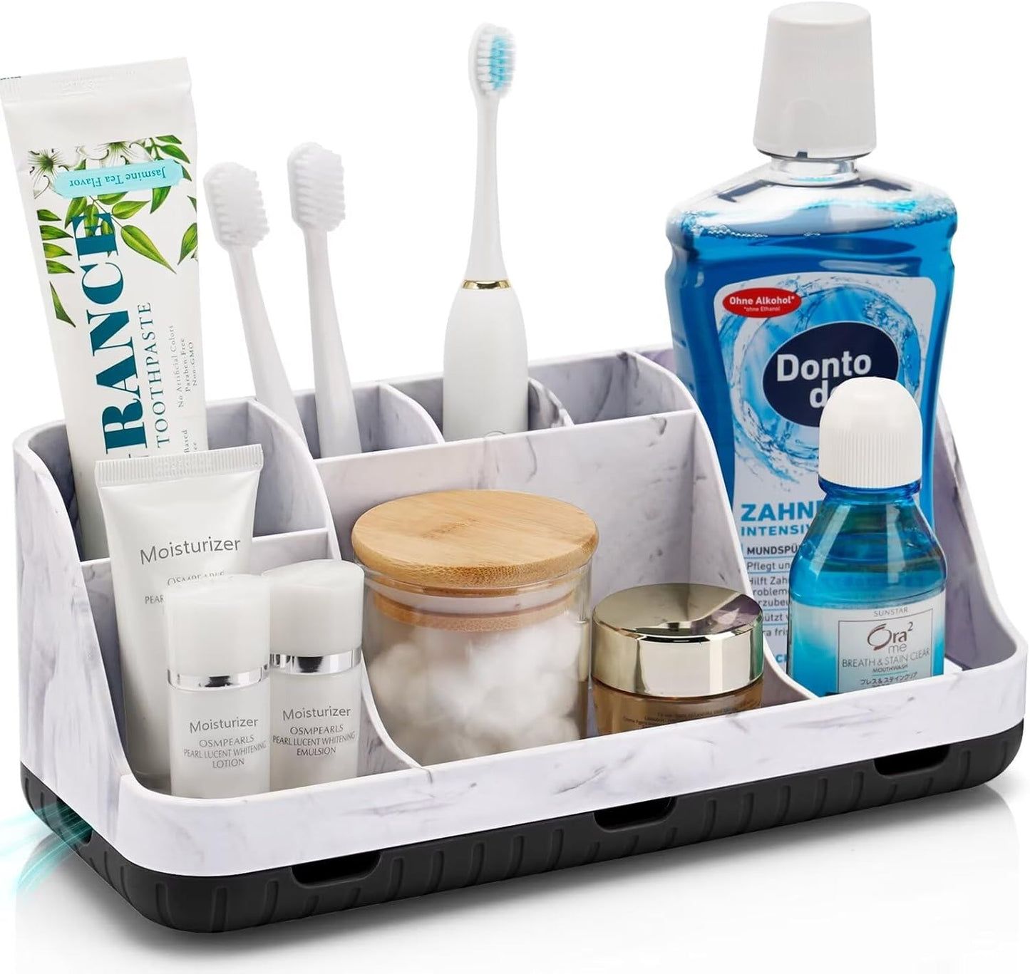 GFWARE Wood Toothbrush Holders for Bathrooms Countertop Organizer - Detachable 7 Slots Kid Bathroom Decor and Accessories, Wooden Bathroom Sink Storage Organization, Caddy, Tray, Brown
