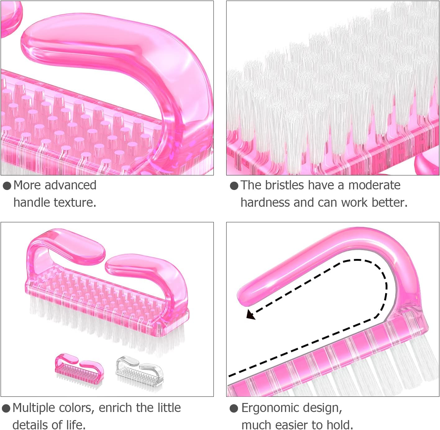 Larbois Handle Grip Nail Brush, Nail Brushes Hand Fingernail Brush Cleaner Scrubbing Kit Pedicure for Toes and Nails Men Women (4 Pack)