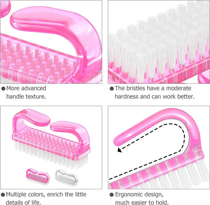 Larbois Handle Grip Nail Brush, Nail Brushes Hand Fingernail Brush Cleaner Scrubbing Kit Pedicure for Toes and Nails Men Women (4 Pack)