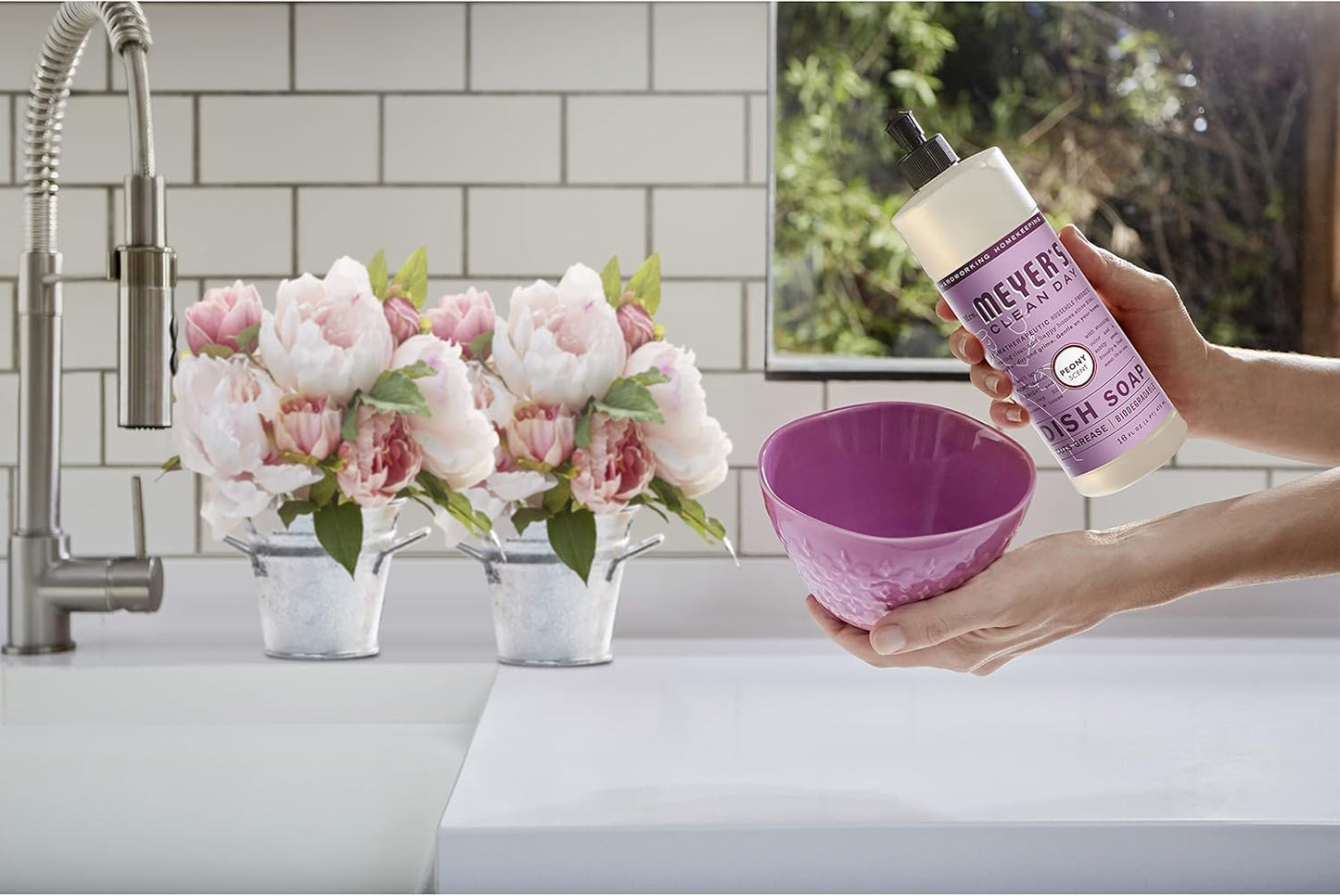 Mrs. MEYER'S Kitchen Set, Dish Soap, Hand Soap, and Multi-Surface Cleaner, 3 CT (Peony)
