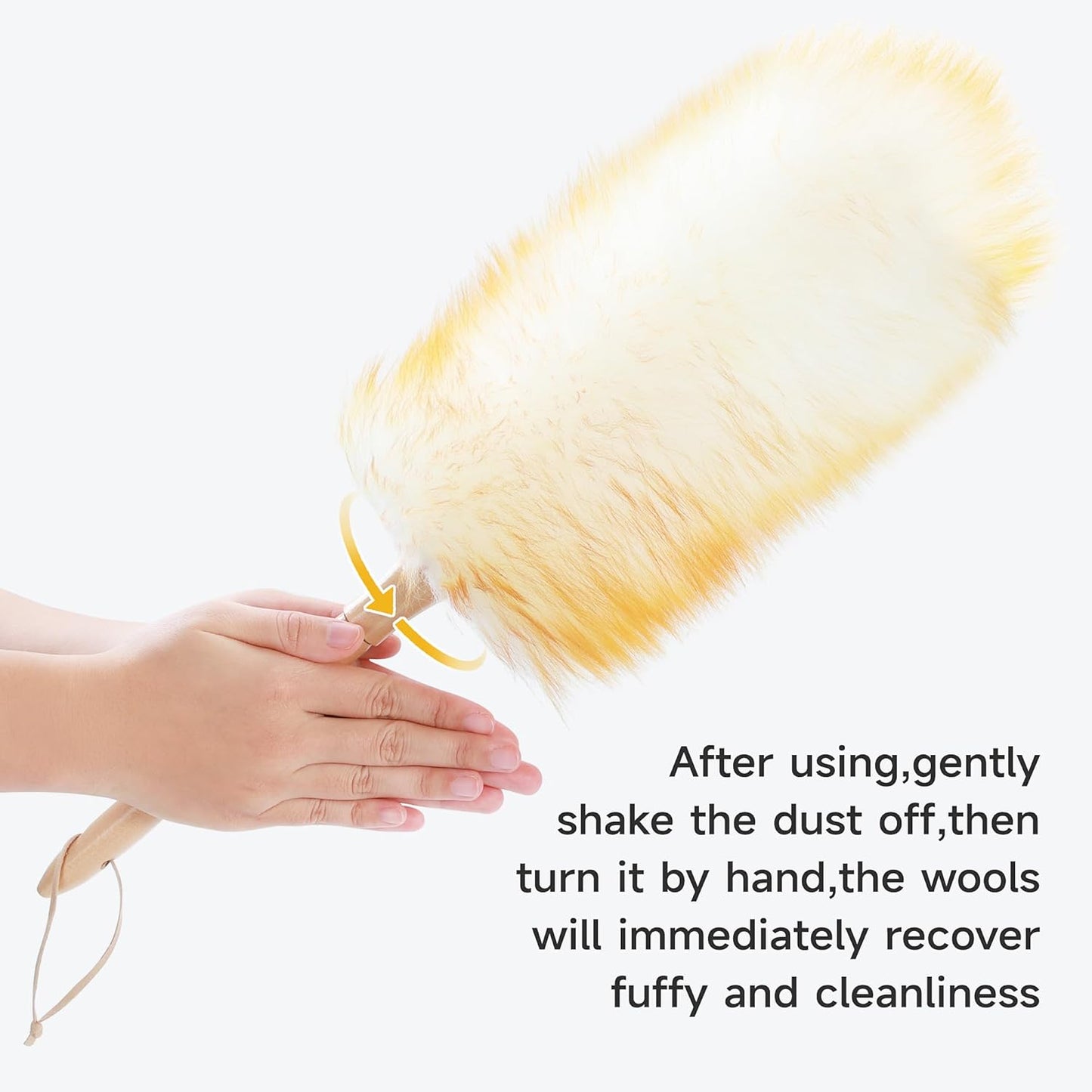 ONESIMUS 2 Pack Lambswool Dusters Fluffy Handheld Natural Feather Duster, 16.5 inch Washable Reusable Wool Dusters with Solid Wooden Handle for Cleaning Ceiling Fan, Interior, & Car etc