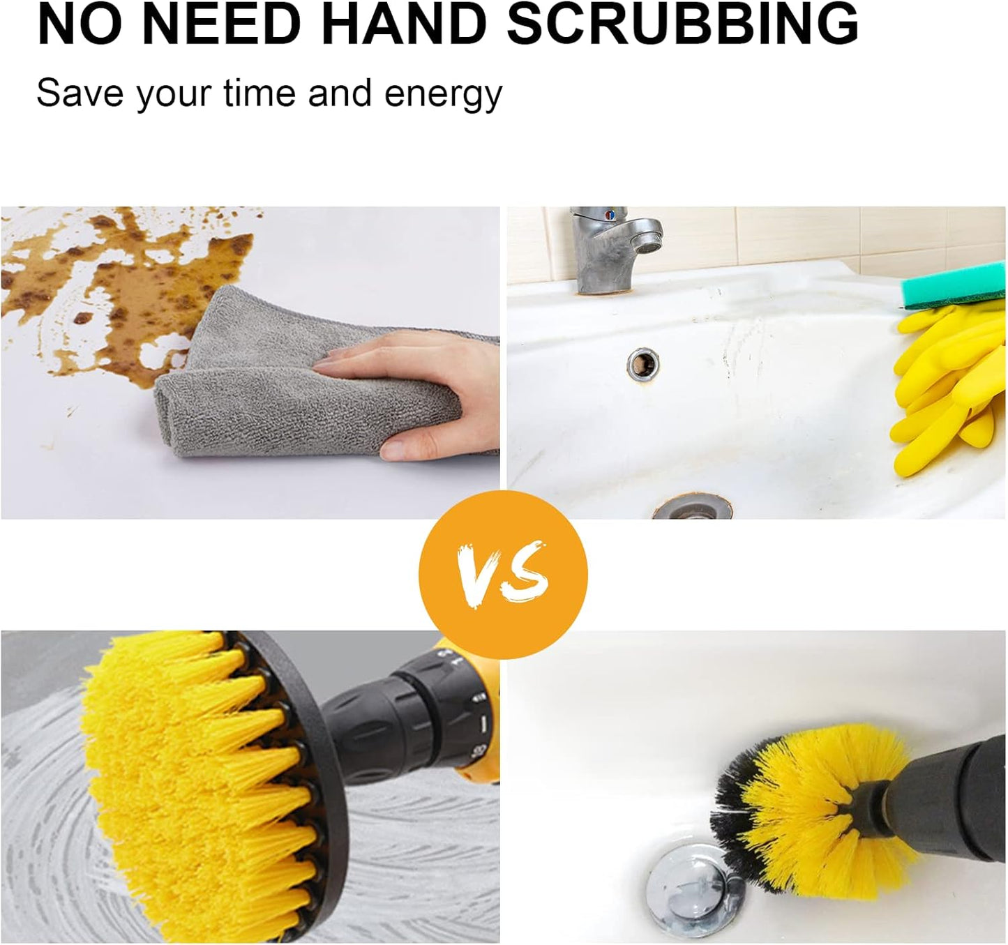 6 Pack Cleaning Brush Set with Extended Long Attachment - Medium Stiffness Bristles for Kitchen, Bathroom, Surface, Grout, Bathtub, Sink Cleaning