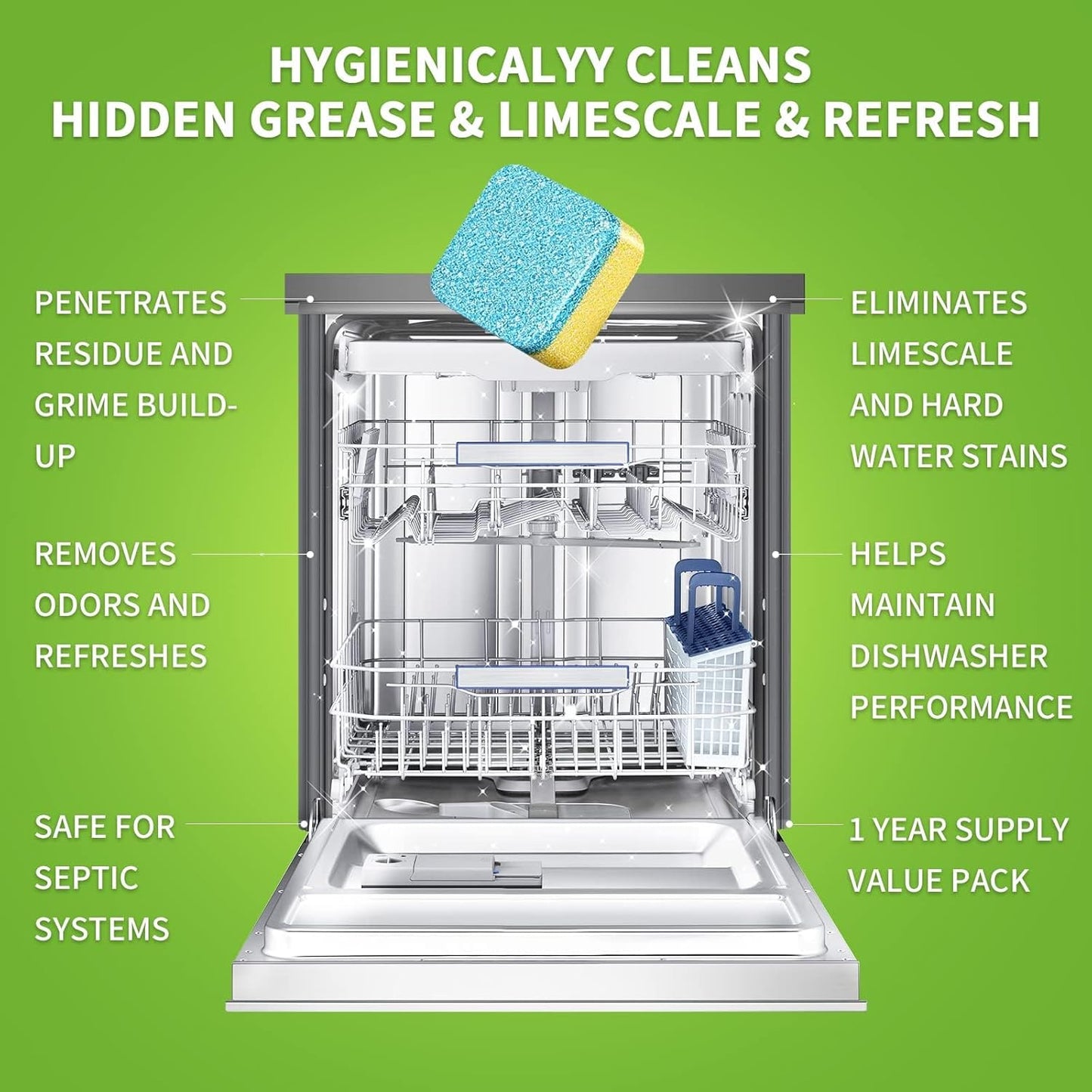 NATRUTH 30 Pack Dishwasher Cleaner Tablets Individually Wrapped,Deep Cleaning, Removes Grease & Limescale, Compatible with All DishWashing Machines