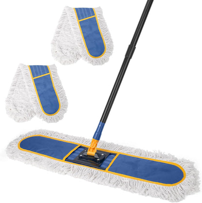 KeFanta 36" Commercial Dust Mops for Floor Cleaning,Industrial Dry Mop with Heavy Duty Long Handle,Large Cotton Reusable Mop Head,for Hardwood,Tile,Concrete,Laminate,Garage Floors(Blue)