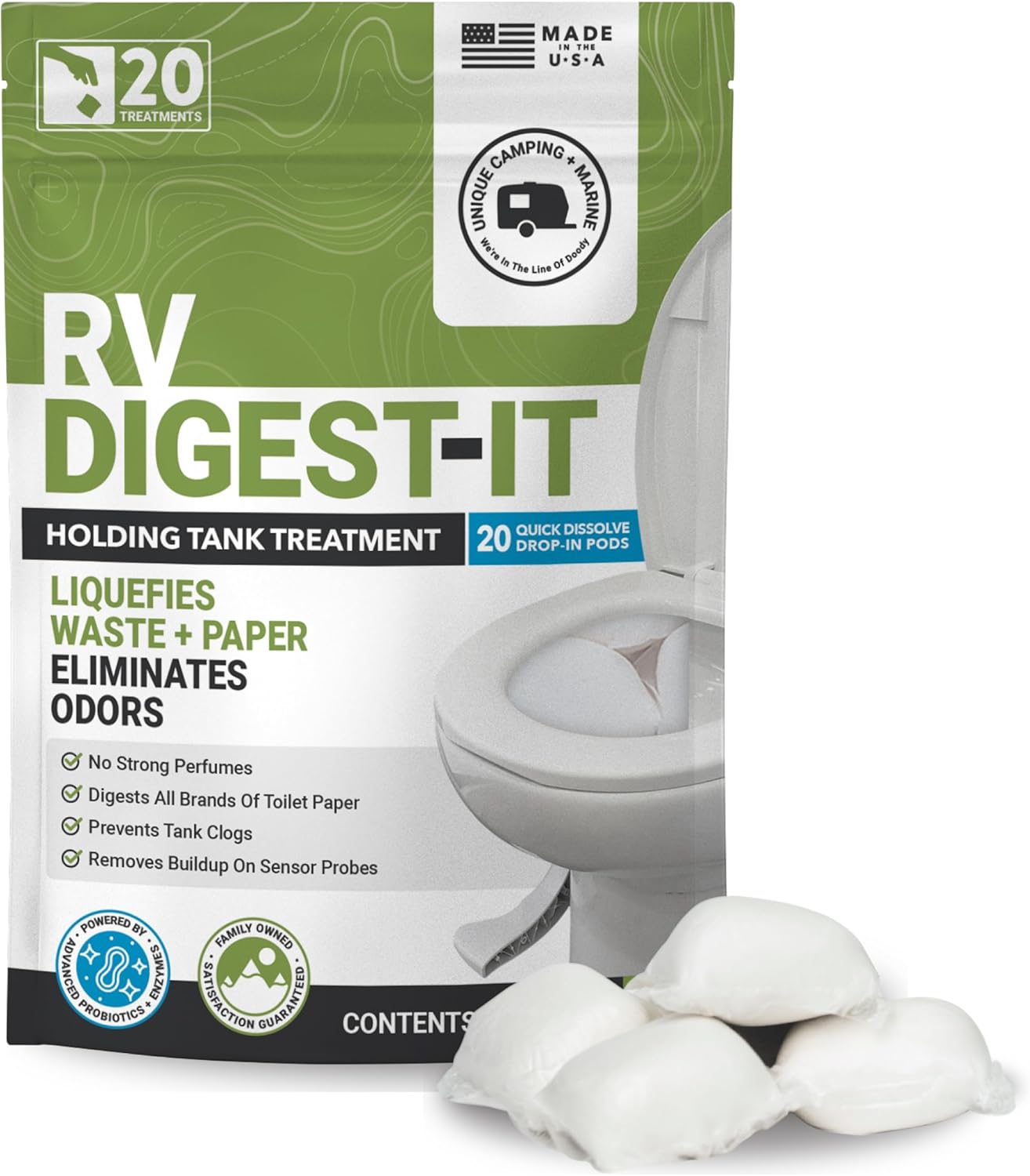 Unique RV Digest-It Plus RV Tank Treatment Pods – 16 Treatments, Breaks Down Waste & Toilet Paper + Eliminates Odors at Source, RV Black Tank Treatment