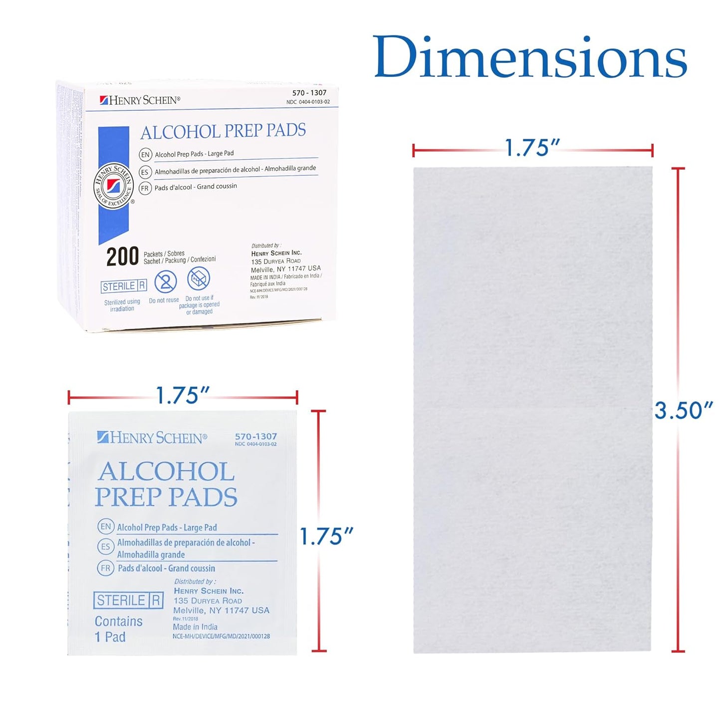 Henry Schein Large Alcohol Prep Pads (200/Box) - 70% Isopropyl Alcohol Wipes, Individually Wrapped - 2 ply, Textured - Skin Prep Alcohols Swabs - Sterile Pads