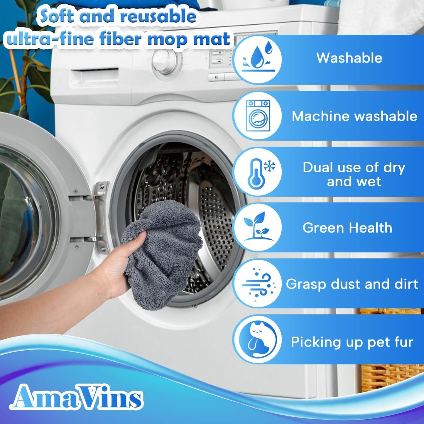 AmaVins 5 Pack Reusable Microfiber Mop Pads Compatible with Swiffer Sweeper Mop, Wet and Dry Flat mop Cover, Washable Mop Pads for Surface/Hardwood Floor Cleaning (Mop is Not Included)