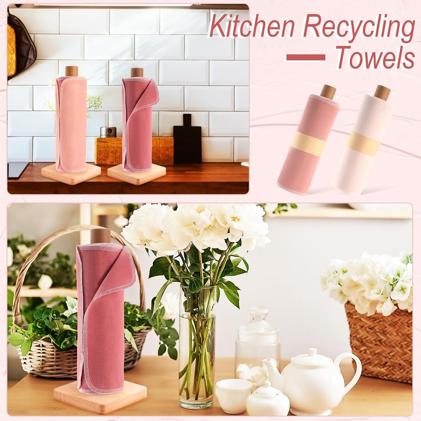 Redbaker 50 Pcs Reusable Paper Towels Paperless Reusable Cotton Cloths Toilet Absorbent Washable Paper Towels with Roll Kitchen Dishcloth for Kitchen Paperless Dishcloths(Stripe)