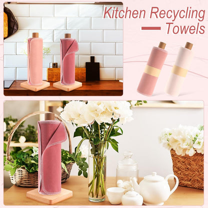 Redbaker 50 Pcs Reusable Paper Towels Paperless Reusable Cotton Cloths Toilet Absorbent Washable Paper Towels with Roll Kitchen Dishcloth for Kitchen Paperless Dishcloths(Stripe)