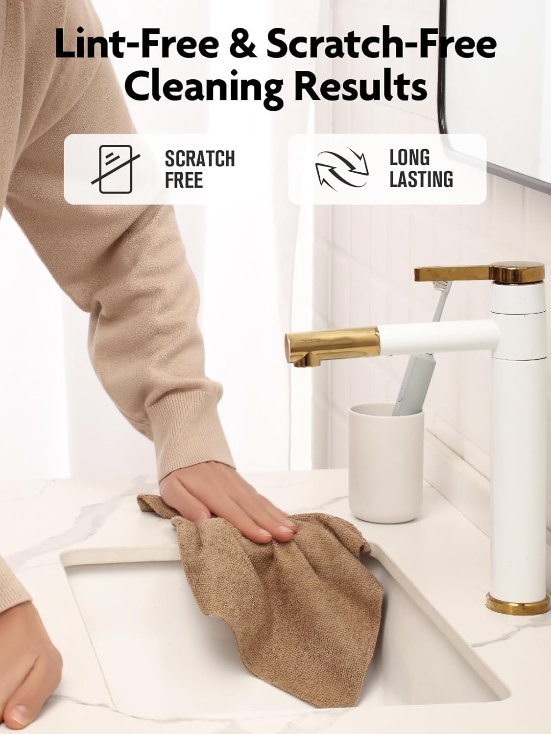 Fantasticlean Microfiber Cleaning Cloth Roll -75 Pack, Tear Away Microfiber Towels, 12" x 12", Reusable, Washable, Scratch Free, Ultra Absorbent Dishcloth for All-Around Cleaning Supplies (White)