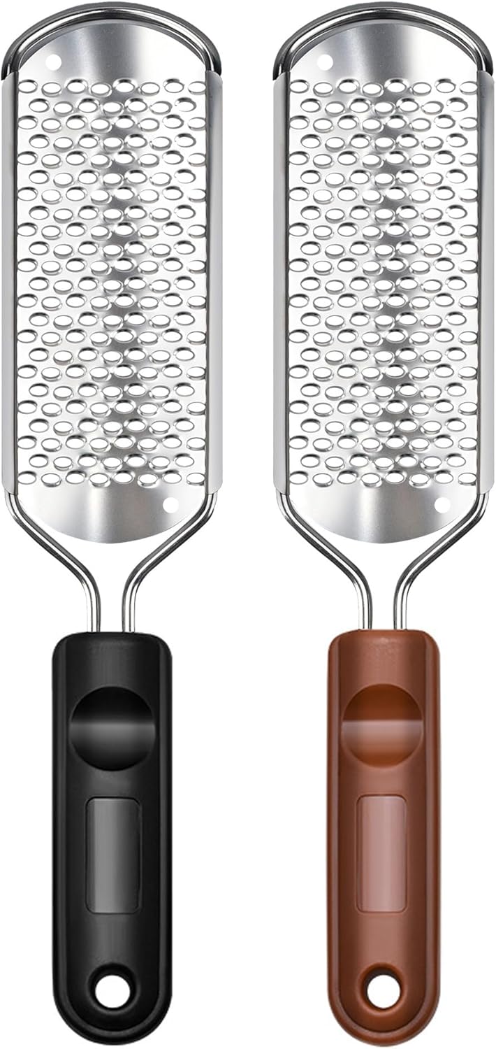 Foot File Foot Scrubber Pedicure, 2 Pcs Stainless Steel Callus Remover for Feet, Professional Foot Grater Rasp Scraper Corns Callous Removers Tool to Hard Skin Corns for Dry and Wet Fee
