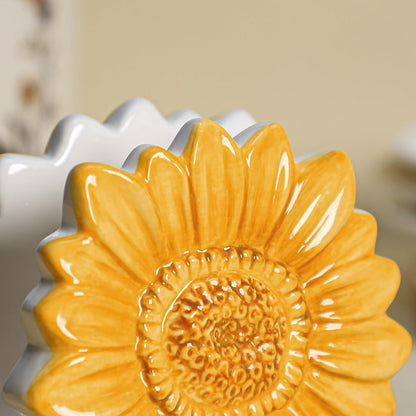 Ceramic Sunflower Sponge Holder for Kitchen Sink, Compact Sink Caddy Organizer, Flower Scouring Pad and Dish Sponge Holder