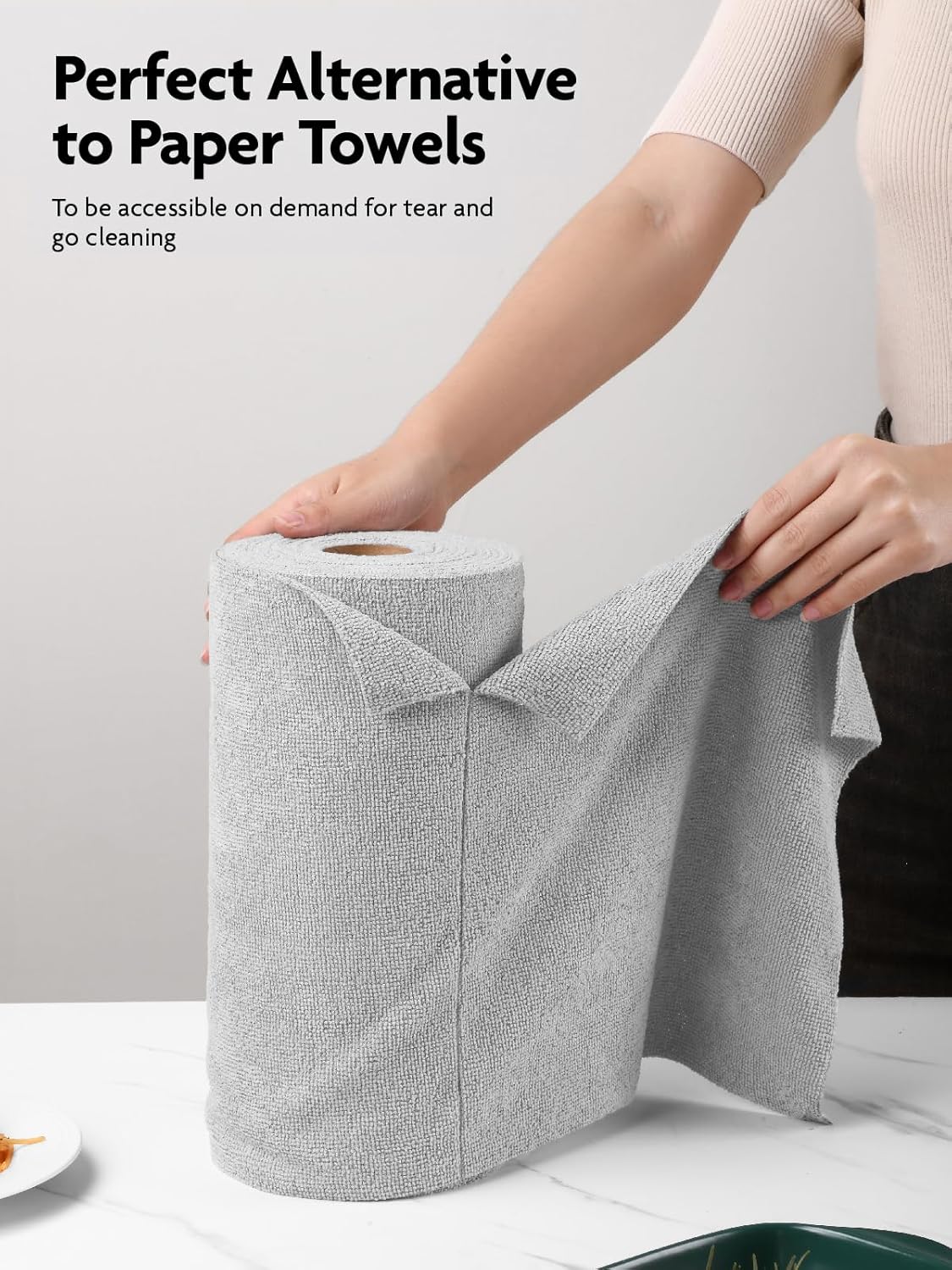 Fantasticlean Microfiber Cleaning Cloth Roll -40 Pack, Tear Away Microfiber Towels, 12" x 12", Reusable, Washable, Scratch Free, Ultra Absorbent Dishcloth for All-Around Cleaning Supplies (White)