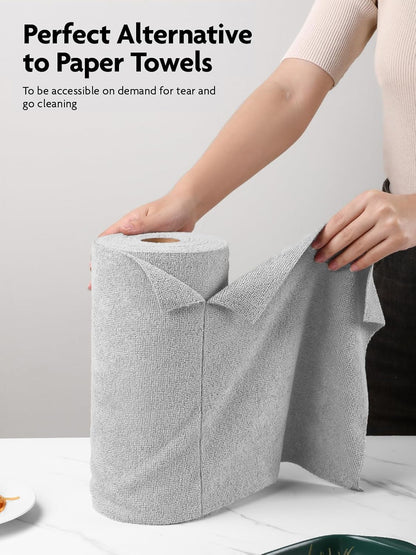 Fantasticlean Microfiber Cleaning Cloth Roll -40 Pack, Tear Away Microfiber Towels, 12" x 12", Reusable, Washable, Scratch Free, Ultra Absorbent Dishcloth for All-Around Cleaning Supplies (White)