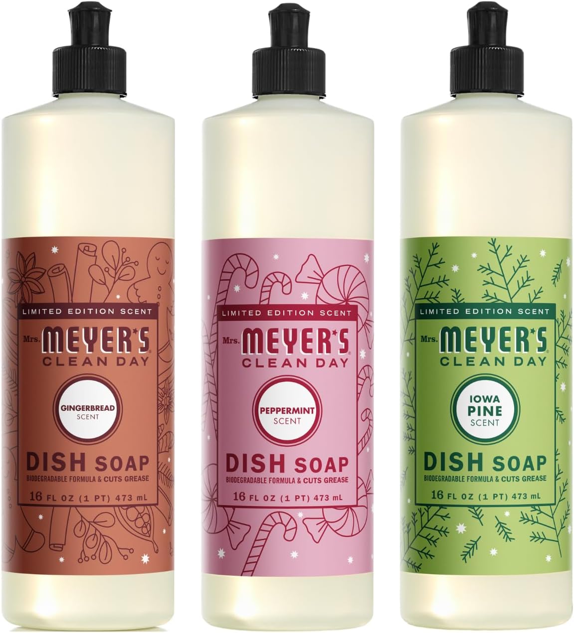 Mrs. MEYER'S CLEAN DAY Liquid Dish Soap 3 Pack Variety, Acorn Spice, Apple Cider, Fall Leaves, 16 OZ Each, 1 CT