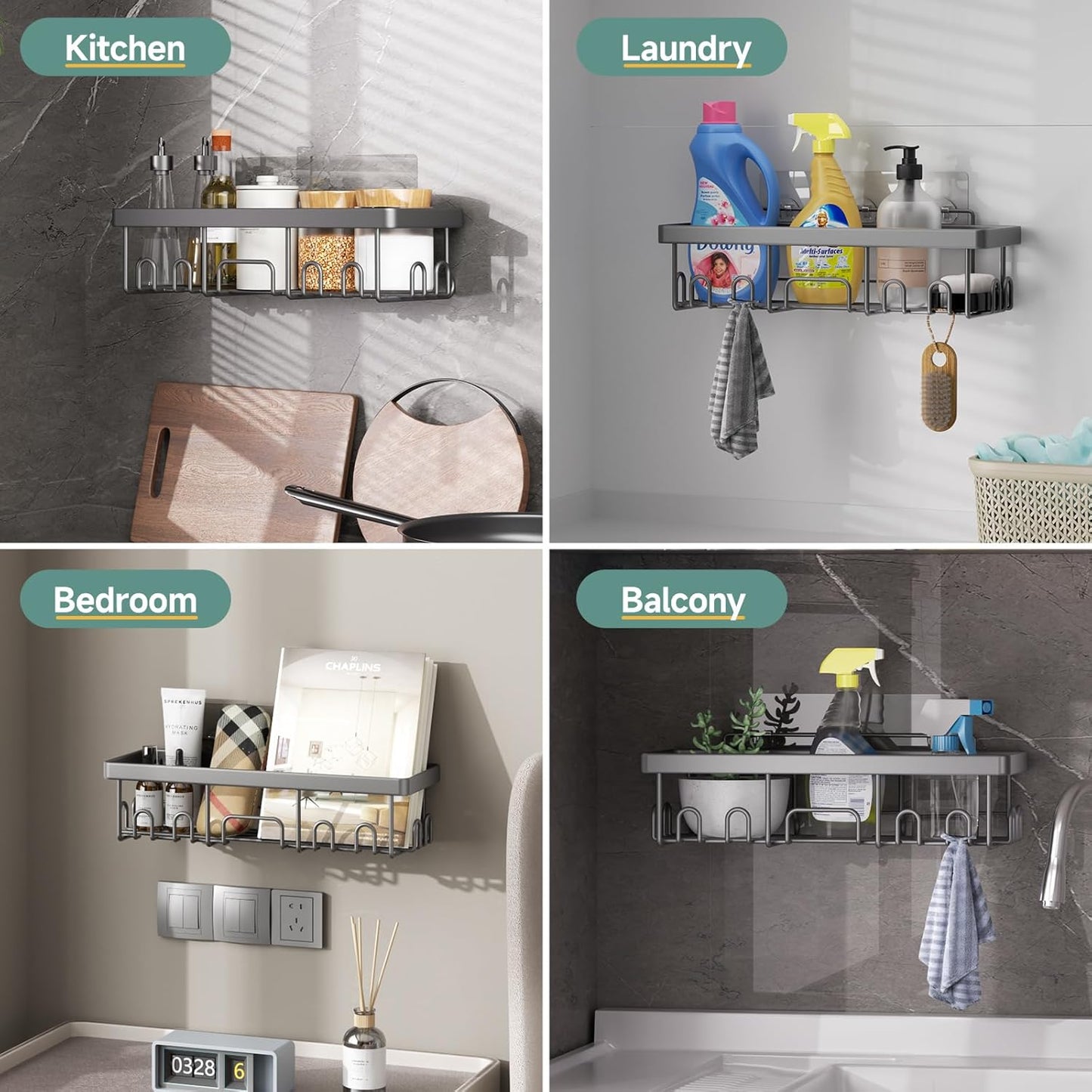 Veken Shower Caddy 6-Pack, Advanced Rustproof Design, No Drilling Adhesive Shelves, Rack with Soap Holder, Large Capacity Bathroom Organizers and Storage, Wall-Mounted, Gifts for Women Mom