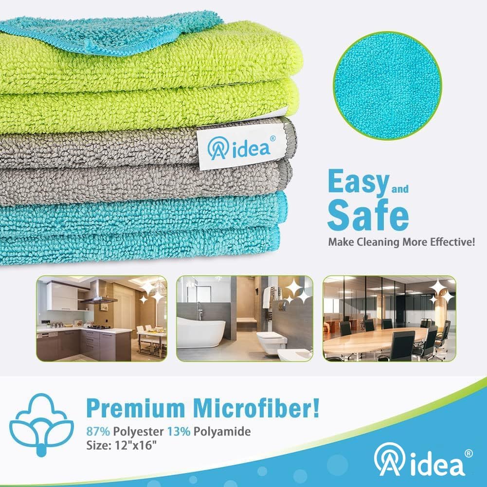 AIDEA Microfiber Cleaning Cloth-50PK, Soft Microfiber Towels for Cars, Absorbent Cleaning Rags, Lint-Free Streak-Free Wash Cloths for House, Kitchen, Window(12in.x12in)