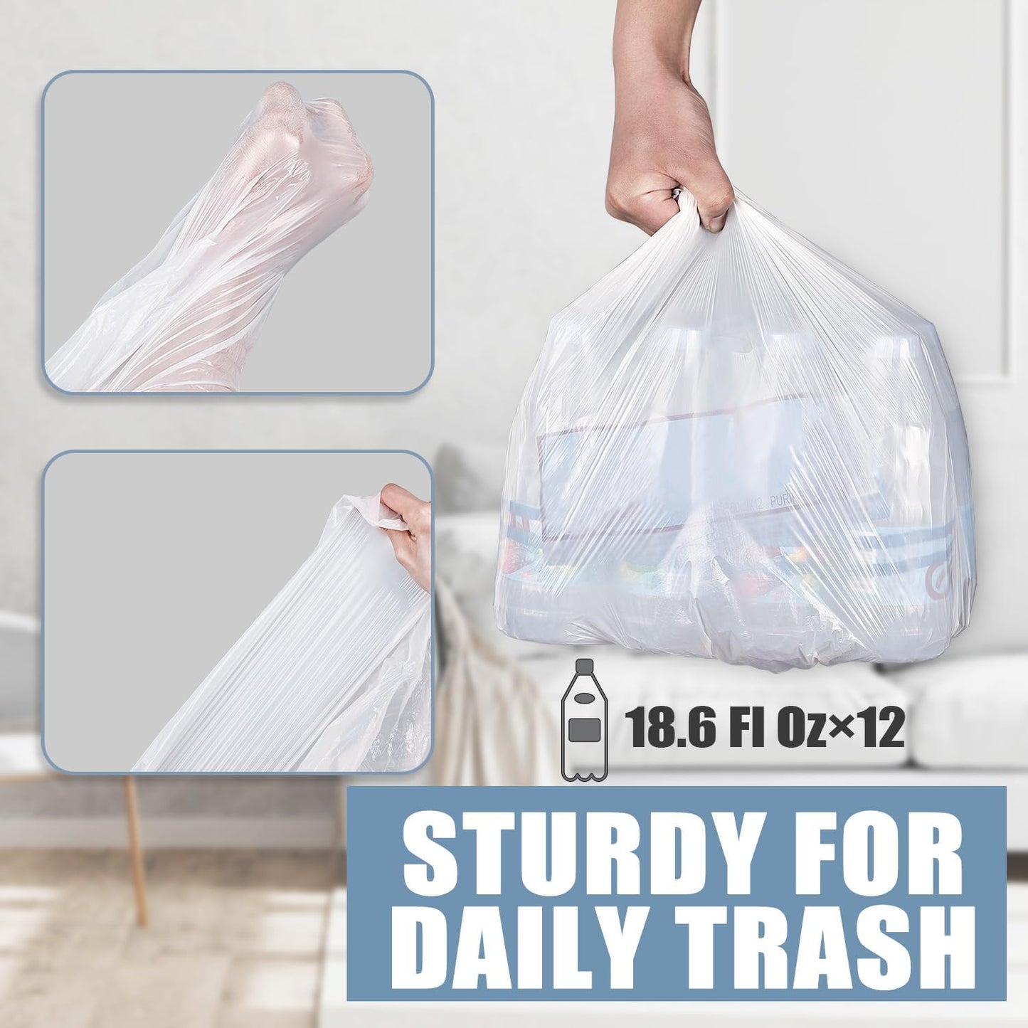 Small Trash Bags 4 Gallon - 100 Count 4 Gallon Trash Bag, Small Garbage Bags for Office Bedroom Bathroom Trash Bags, White 4 Gal Small Trash Can Liners