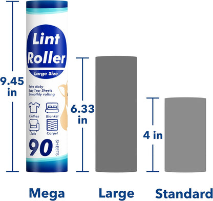 Large Lint Rollers for Carpet, 9.45'' Sticky Rollers for Floor with 360 Sheets, Extendable Long Handle Sticky Mop for Cleaning Couch, Curtains, Cars, Clothing, and Pet Hair