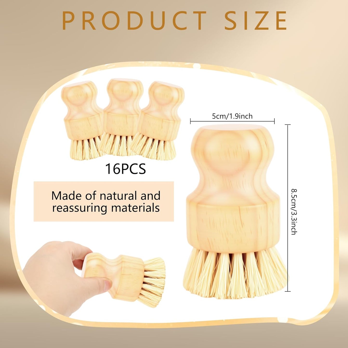 16 Pack Bamboo Dish Scrub Brushes Set Kitchen Pot Pans Cleaning Brushes Scrubber Sisal Bristles Wooden Brushes for Iron Pot Dishwashing Sink Vegetables