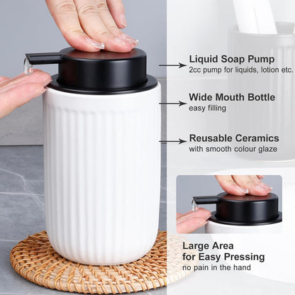 BosilunLife Dish Hand Soap Dispenser - Liquid Pump Soap Dispenser for Bathroom Decro 12oz Ceramic Kitchen Dish Dispenser with Rust-Proof Liquid Pump Modern Refillable Lotion Bottles