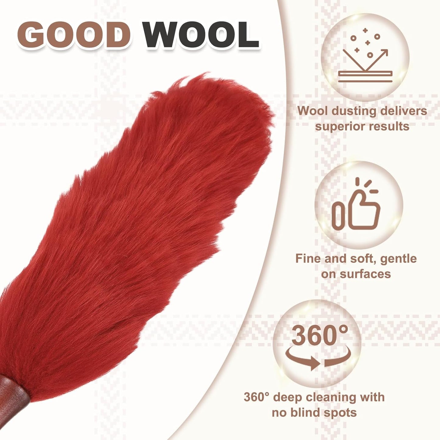 uxcell Wool Duster, 14.2" Natural Feather Cleaner Household Cleaning Duster with Solid Wooden Handle for Cleaning Fans Window Blinds Shelves Furniture, Pink
