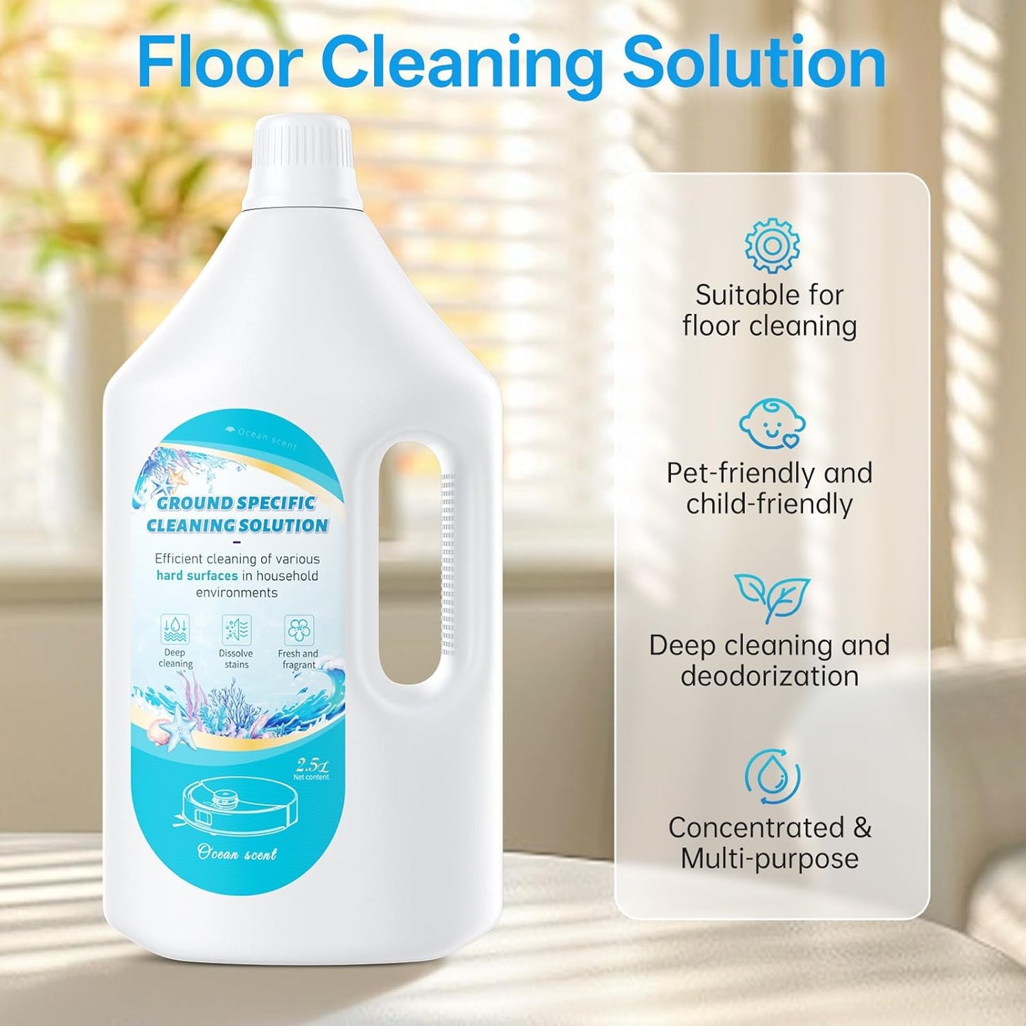 Nukisa 1L Sweet Orange Floor Cleaning Solution Compatible with Roborock&Eufy&iRobot&Ecovacs&Dreame&Shark, Fragrance Deodorization, Deep Cleans for Multiple Hard Floors, Suitable With All Robot Vacuum