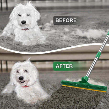 3 in 1 Carpet Rake for Pet Hair Removal, Reusable Pet Hair Remover Broom, 60'' Adjustable Long Handle Dog and Cat Hair Remover Tool Set of 3, Lint Remover Scraper for Carpets, Rugs, Mats, Couch, Car