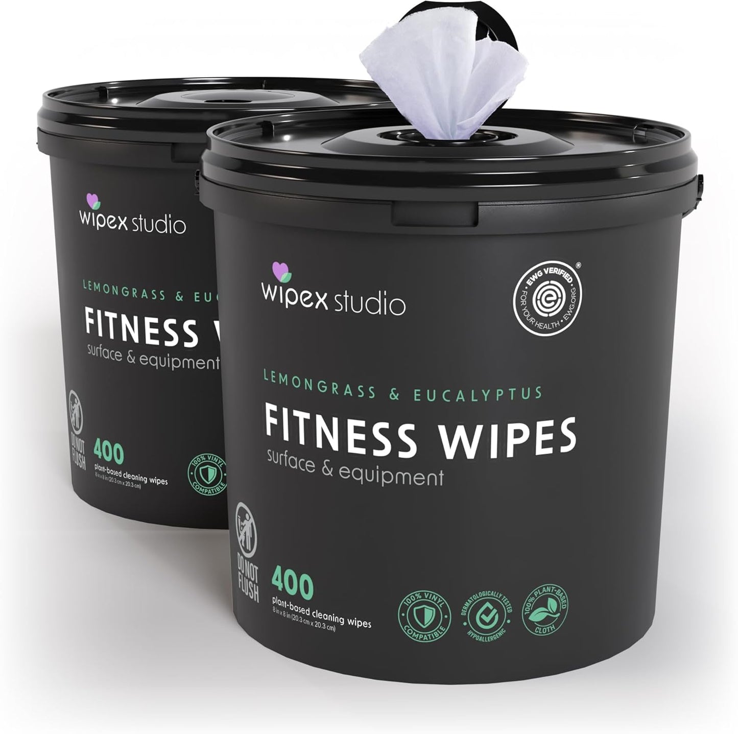 Wipex Gym Wipes Bucket Refill – EWG Verified, 400 Ct Plant-based Fitness Equipment Wipes, Lavender and Vinegar to Clean Surfaces, Safe Yoga Mat Cleaner, Gym Cleaner and Peloton
