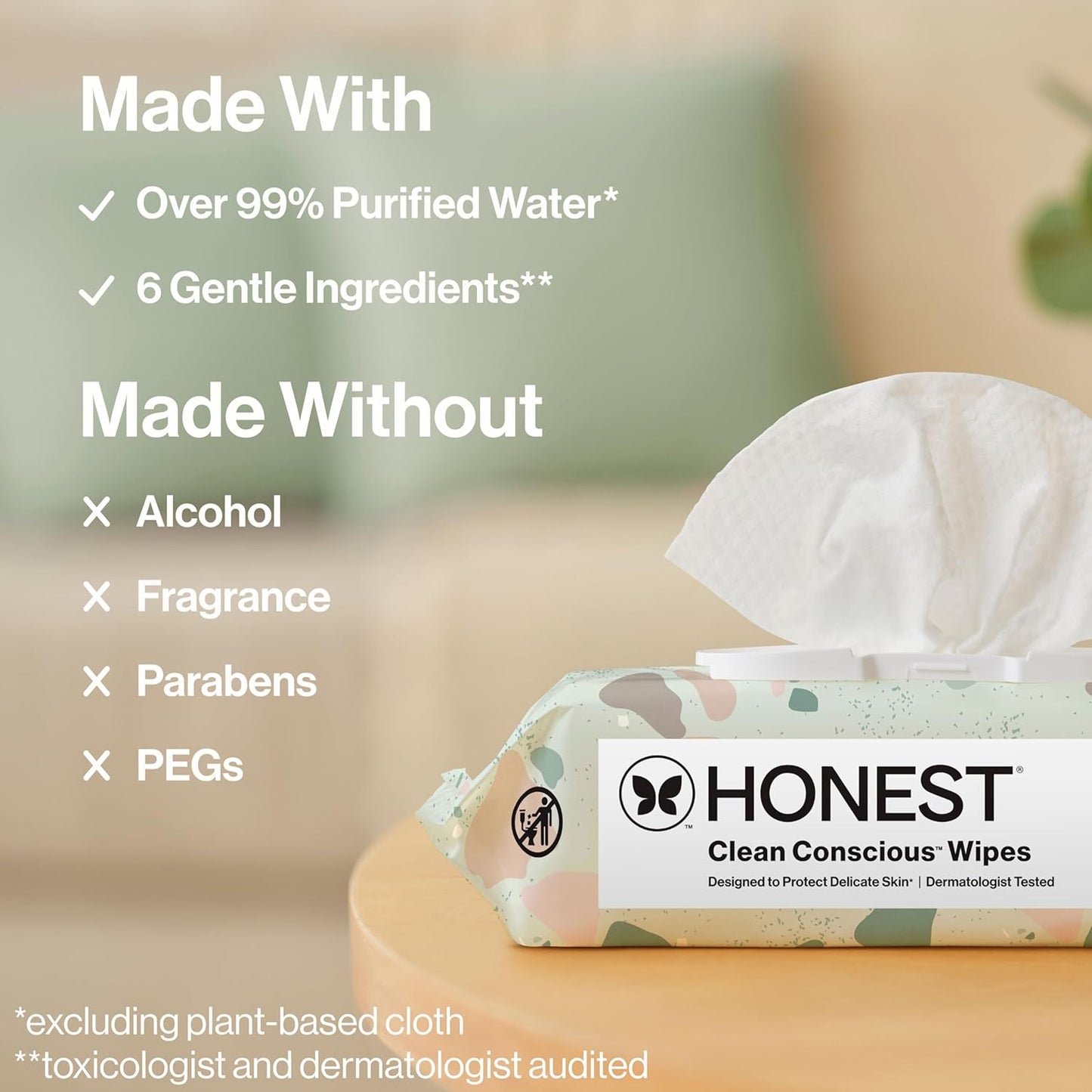The Honest Company Hypoallergenic Multi-Use Baby Wipes for Sensitive Baby Skin, Rose Blossom, 60 Count