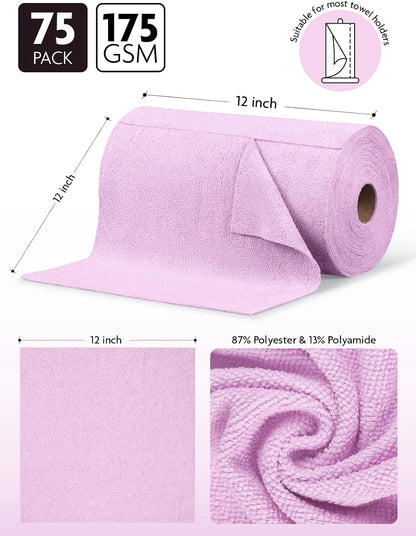 Fantasticlean Microfiber Cleaning Cloth Roll -75 Pack, Tear Away Microfiber Towels, 12" x 12", Reusable, Washable, Scratch Free, Ultra Absorbent Dishcloth for All-Around Cleaning Supplies (White)