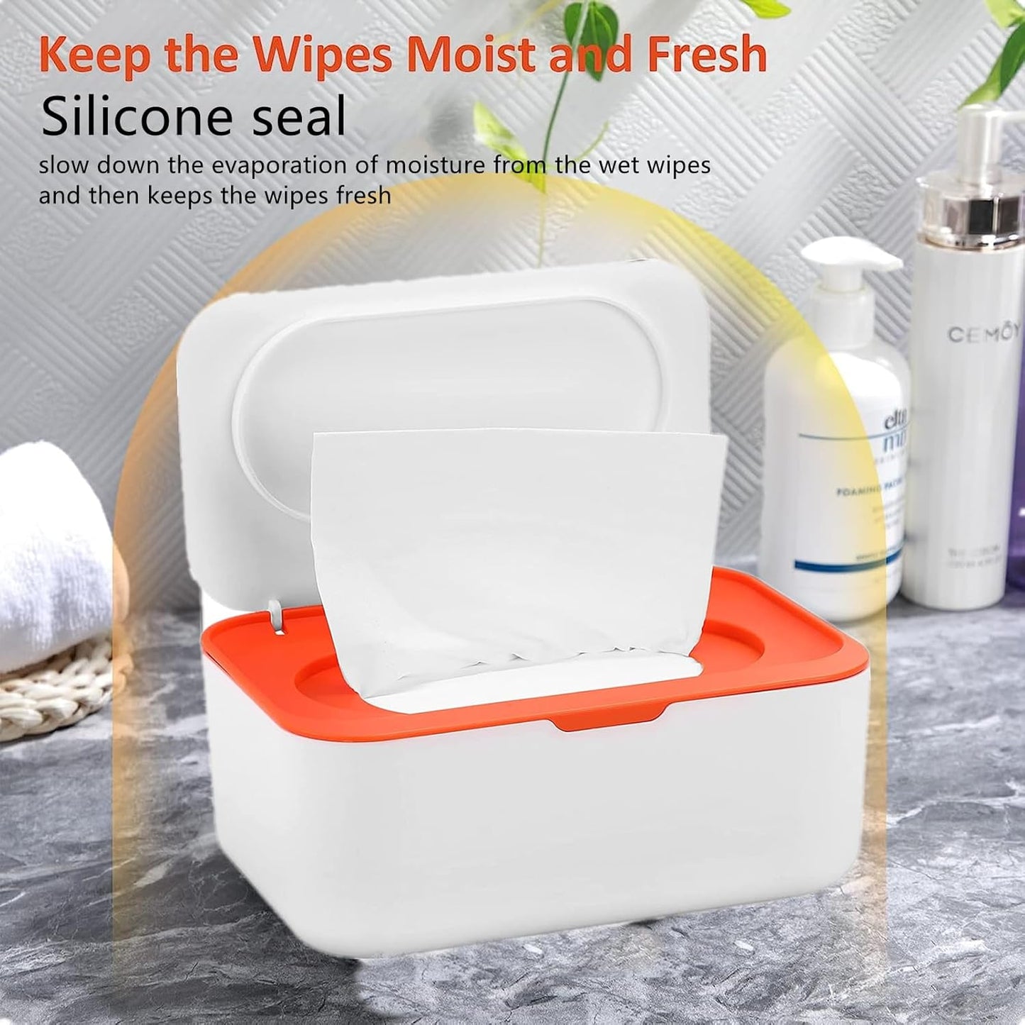 Wipe Dispenser White,Reusable Flushable Wipe Holder Set with 2Pcs Refillable Portable Wipe Bag for Baby Adult Bathroom,Wipe Container with Lids Keeps Wipes Fresh,Baby Shower New Mom Gifts