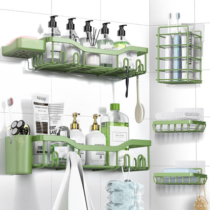 NESOMI Shower Caddy Adhesive Shower Organizer 7-Pack, Rustproof Stainless Steel Bathroom Shelves, Large Capacity No-Drill Rack Storage Accessories with Soap Dish Toothbrush Holder &24 Hooks Home Decor