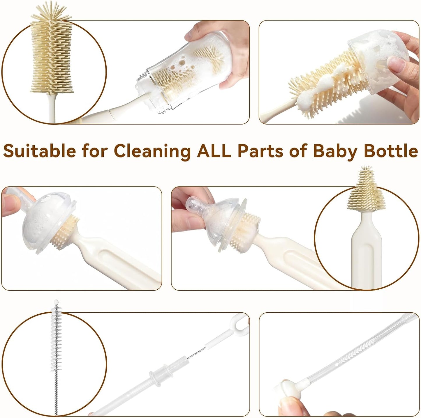 Baby Bottle Brush Set, Innovative Efficient Press-to-Spin Brush Cleaner - Includes Silicone Bottle Brush, Nipple Brush, Straw Cleaner - Spinning Generates Rich Foam for Deep Cleaning, Blue