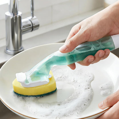 Soap Dispensing Dish Scrubber with Ergonomic Handle - Non-Scratch Dishwand Sponge Refill Replacement Packs, Ideal for Pots, Pans, Dishes & Kitchen Surfaces