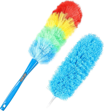 Rainbow Extendable Static Duster Reusable Microfiber Duster with 100" Telescoping Pole, Beandable and Washable Dusters Head for Cleaning Ceiling, Fan, Furniture
