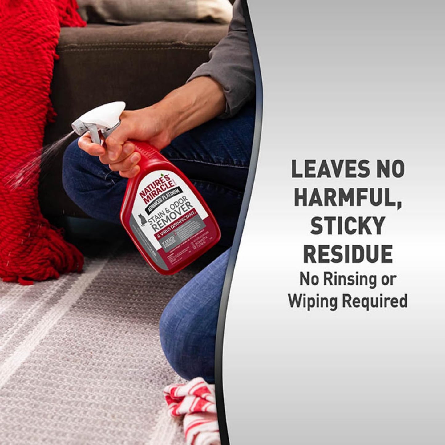 Nature’s Miracle Advanced Platinum Stain and Odor Remover and Virus Disinfectant, 32 Ounces, Disinfects and Cleans