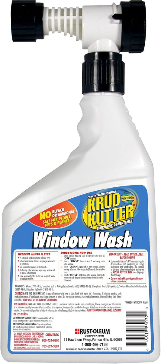Krud Kutter Window Wash Cleaner, 32 oz, Streak Free Glass Cleaner for Windows, Mirrors and Glass Surfaces, Removes Dirt, Dust and Grime, Indoor and Outdoor Use
